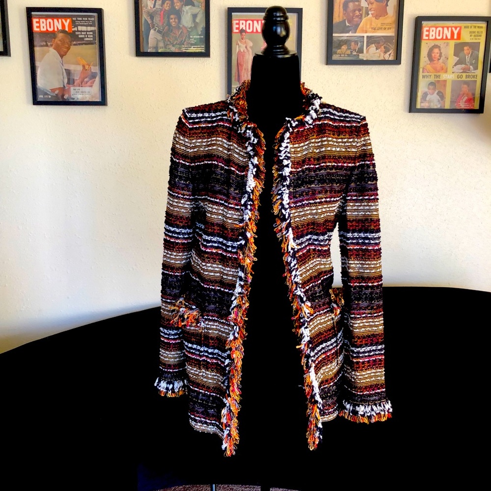 ST. JOHN Women’s Striped Fringe Cardigan